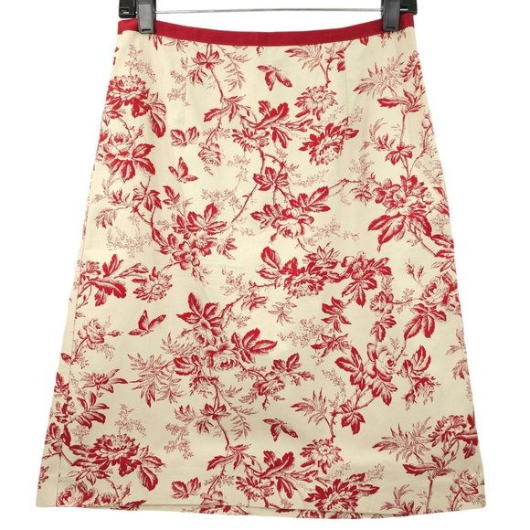 Eddie Bauer Floral Print Straight Pencil Skirt Womens Size 6 Cotton Tan Burgundy - Picture 1 of 11